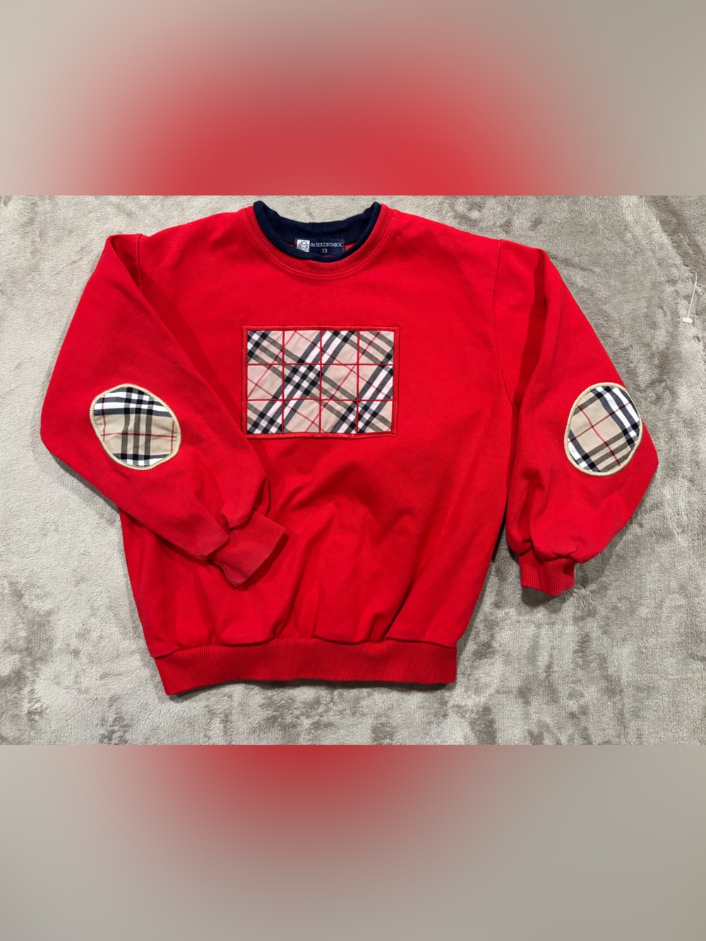 Red Plaid Patch Sweatshirt with Elbow Patches